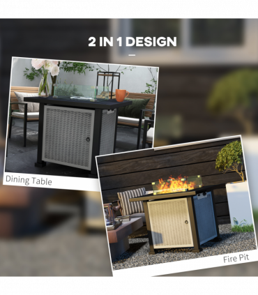 Outsunny Outdoor Propane Gas Fire Pit Table w/ Wind Screen & Glass Beads, Grey