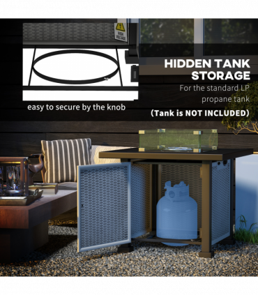 Outsunny Outdoor Propane Gas Fire Pit Table w/ Wind Screen & Glass Beads, Grey