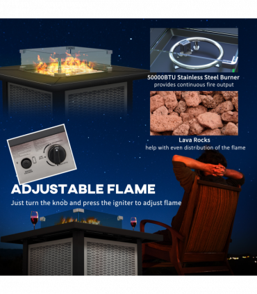 Outsunny Outdoor Propane Gas Fire Pit Table w/ Wind Screen & Glass Beads, Grey