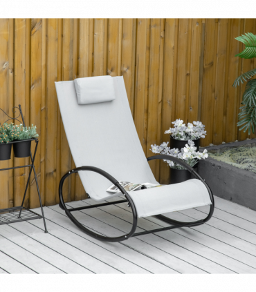 Outsunny Patio Rocking Chair Orbital Zero Gravity Seat Pool Chaise w/ Pillow