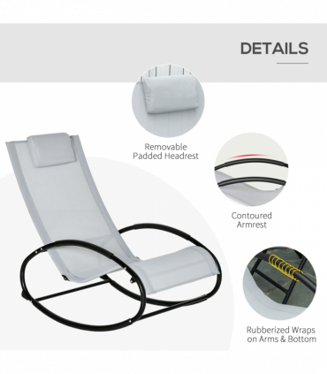Outsunny Patio Rocking Chair Orbital Zero Gravity Seat Pool Chaise w/ Pillow
