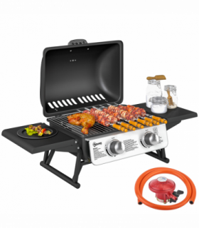 Outsunny Portable Tabletop Gas Barbecue Grill with Thermometer, Black