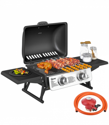 Outsunny Portable Tabletop Gas Barbecue Grill with Thermometer, Black