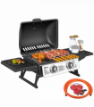Outsunny Portable Tabletop Gas Barbecue Grill with Thermometer, Black