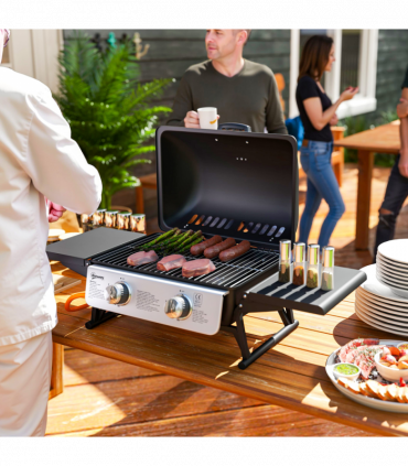 Outsunny Portable Tabletop Gas Barbecue Grill with Thermometer, Black