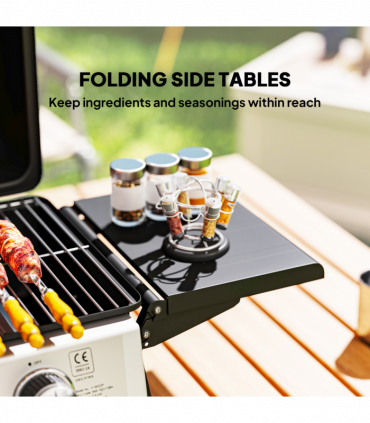 Outsunny Portable Tabletop Gas Barbecue Grill with Thermometer, Black
