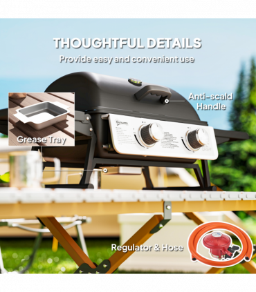 Outsunny Portable Tabletop Gas Barbecue Grill with Thermometer, Black