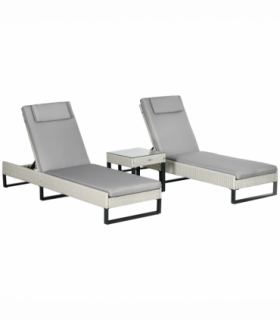 Outsunny Rattan Sun Lounger Set w/ Cushions, 5-Level Chaise Lounge Chairs, Grey