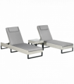Outsunny Rattan Sun Lounger Set w/ Cushions, 5-Level Chaise Lounge Chairs, Grey