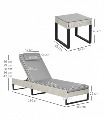 Outsunny Rattan Sun Lounger Set w/ Cushions, 5-Level Chaise Lounge Chairs, Grey