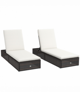 Outsunny Rattan Sun Loungers Set of 2, Recliner Chairs, Adjustable Back, Brown
