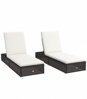 Outsunny Rattan Sun Loungers Set of 2, Recliner Chairs, Adjustable Back, Brown