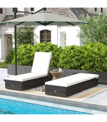 Outsunny Rattan Sun Loungers Set of 2, Recliner Chairs, Adjustable Back, Brown