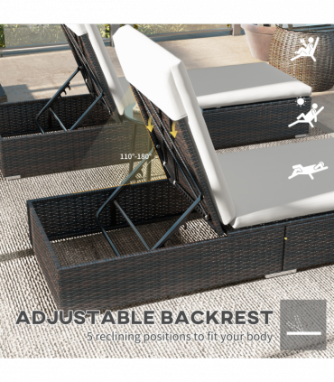 Outsunny Rattan Sun Loungers Set of 2, Recliner Chairs, Adjustable Back, Brown