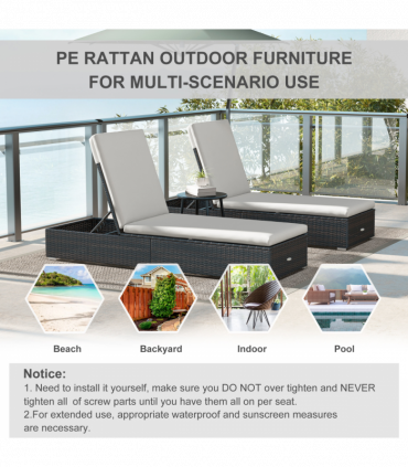 Outsunny Rattan Sun Loungers Set of 2, Recliner Chairs, Adjustable Back, Brown