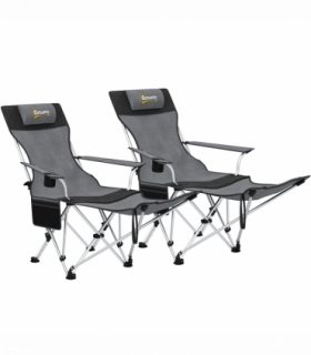 Outsunny Set of 2 Reclining Camping Chairs, Grey and Black