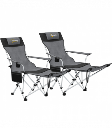 Outsunny Set of 2 Reclining Camping Chairs, Grey and Black