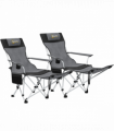 Outsunny Set of 2 Reclining Camping Chairs, Grey and Black