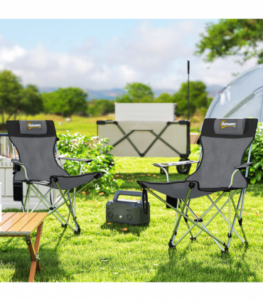 Outsunny Set of 2 Reclining Camping Chairs, Grey and Black