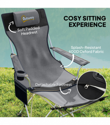 Outsunny Set of 2 Reclining Camping Chairs, Grey and Black