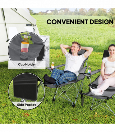 Outsunny Set of 2 Reclining Camping Chairs, Grey and Black