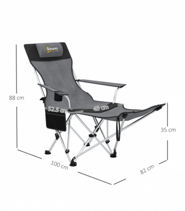 Outsunny Set of 2 Reclining Camping Chairs, Grey and Black