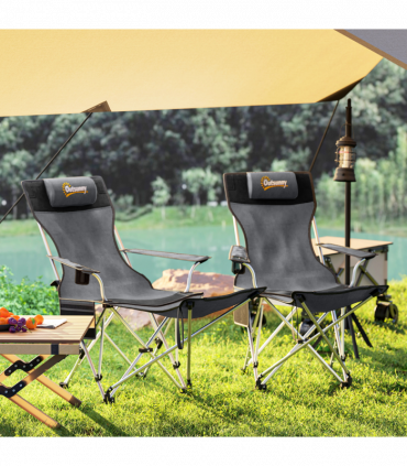 Outsunny Set of 2 Reclining Camping Chairs, Grey and Black