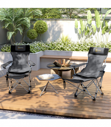 Outsunny Set of 2 Reclining Camping Chairs, Grey and Black