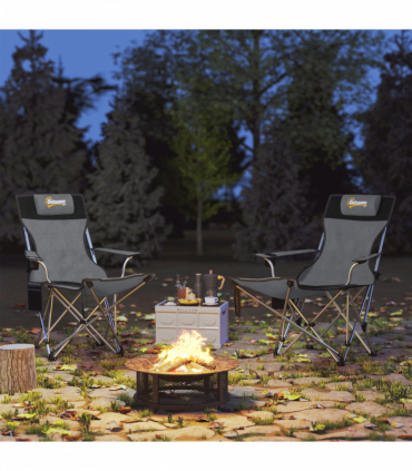 Outsunny Set of 2 Reclining Camping Chairs, Grey and Black