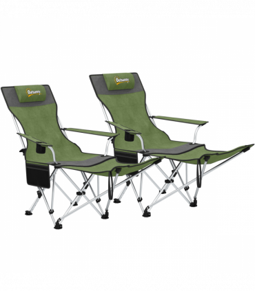 Outsunny Set of 2 Reclining Camping Chairs, Olive Green and Grey