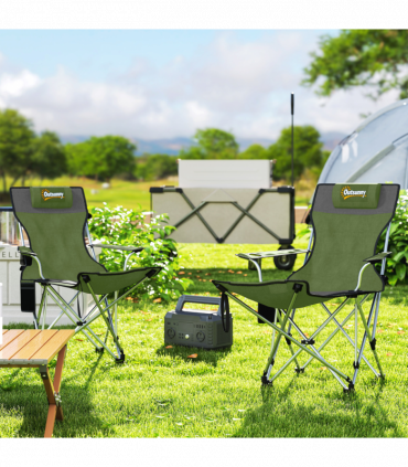 Outsunny Set of 2 Reclining Camping Chairs, Olive Green and Grey