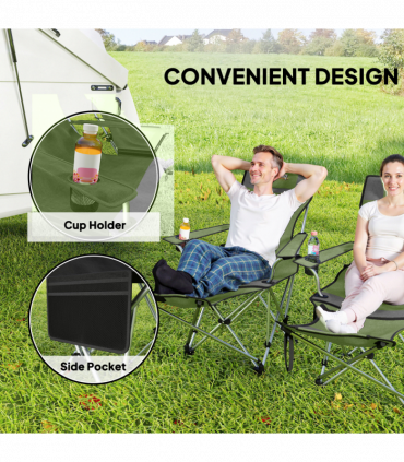 Outsunny Set of 2 Reclining Camping Chairs, Olive Green and Grey