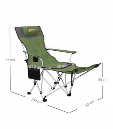 Outsunny Set of 2 Reclining Camping Chairs, Olive Green and Grey
