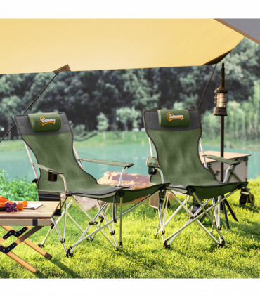 Outsunny Set of 2 Reclining Camping Chairs, Olive Green and Grey