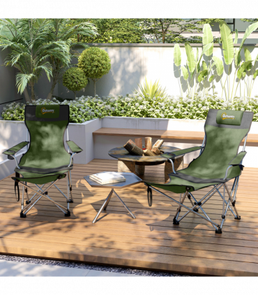 Outsunny Set of 2 Reclining Camping Chairs, Olive Green and Grey