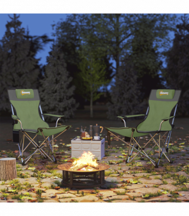Outsunny Set of 2 Reclining Camping Chairs, Olive Green and Grey
