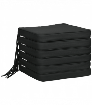 Outsunny Set of 6 Chair Cushion Seat Pads Dining Chair w/ Straps Outdoor Black