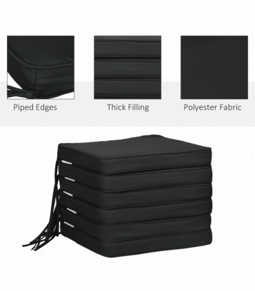 Outsunny Set of 6 Chair Cushion Seat Pads Dining Chair w/ Straps Outdoor Black