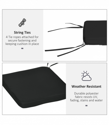 Outsunny Set of 6 Chair Cushion Seat Pads Dining Chair w/ Straps Outdoor Black