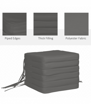 Outsunny Set of 6 Chair Cushion Seat Pads Dining Chair w/ Straps Outdoor Grey