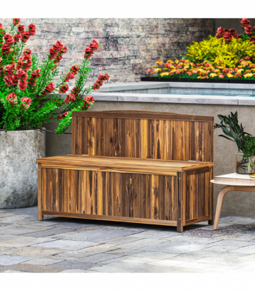 Outsunny Wood Storage Bench for Patio, Outdoor Garden Seating, Brown