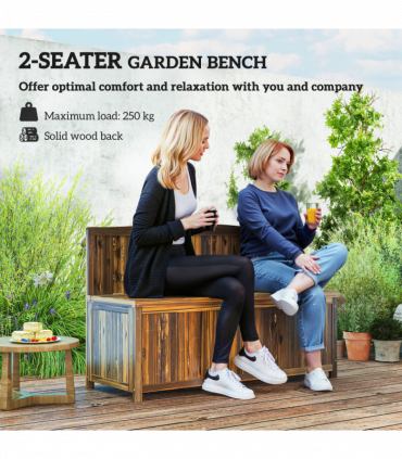 Outsunny Wood Storage Bench for Patio, Outdoor Garden Seating, Brown