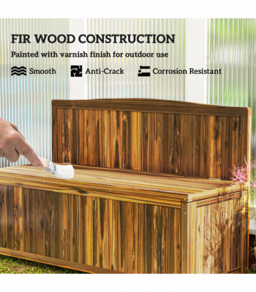 Outsunny Wood Storage Bench for Patio, Outdoor Garden Seating, Brown