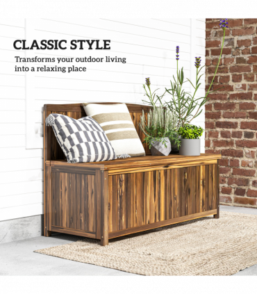 Outsunny Wood Storage Bench for Patio, Outdoor Garden Seating, Brown