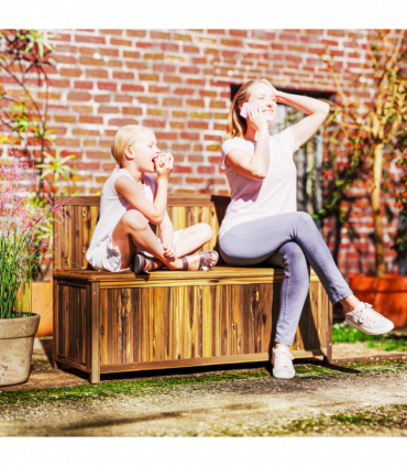 Outsunny Wood Storage Bench for Patio, Outdoor Garden Seating, Brown