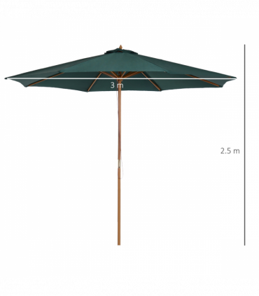 Outsunny Wooden Garden Parasol with Rope Pulley Mechanism and 8 Ribs Dark Green