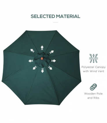 Outsunny Wooden Garden Parasol with Rope Pulley Mechanism and 8 Ribs Dark Green