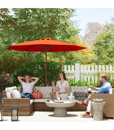 Outsunny Wooden Garden Parasol with Rope Pulley Mechanism and 8 Ribs Orange