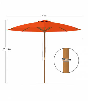 Outsunny Wooden Garden Parasol with Rope Pulley Mechanism and 8 Ribs Orange