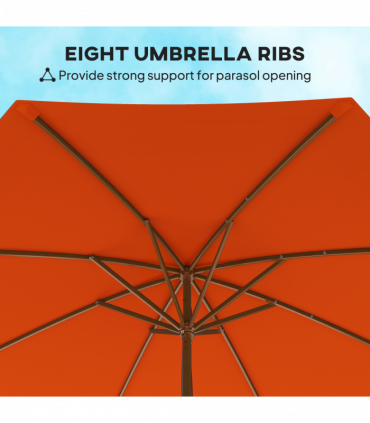 Outsunny Wooden Garden Parasol with Rope Pulley Mechanism and 8 Ribs Orange